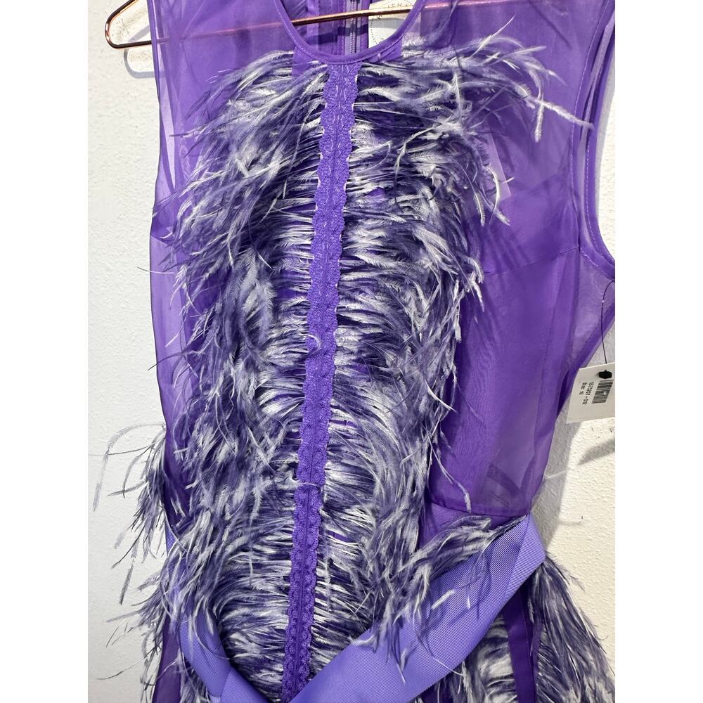 HUISHAN ZHANG Women's Purple 100% Silk Beau Feather Trim Maxi Gown Size US 6 - Picture 15 of 16
